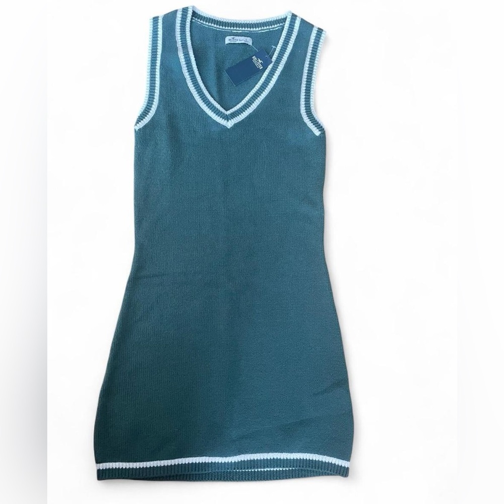 Teal Sleeveless Knit Dress with White Trim